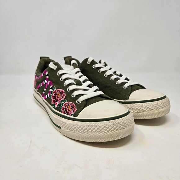 Ash 38 Vipera Snake Serpent Floral Embroidered Green Canvas Sneakers 7.5 8 - Picture 3 of 12